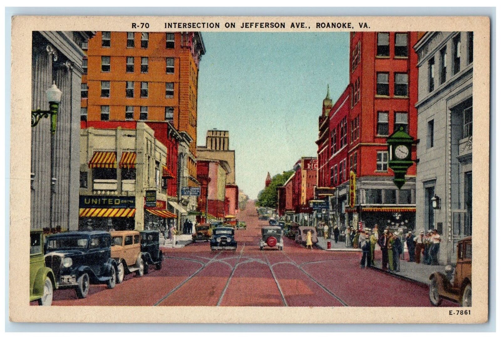 1950 Intersection On Jefferson Avenue Downtown Railway Roanoke Virginia Postcard