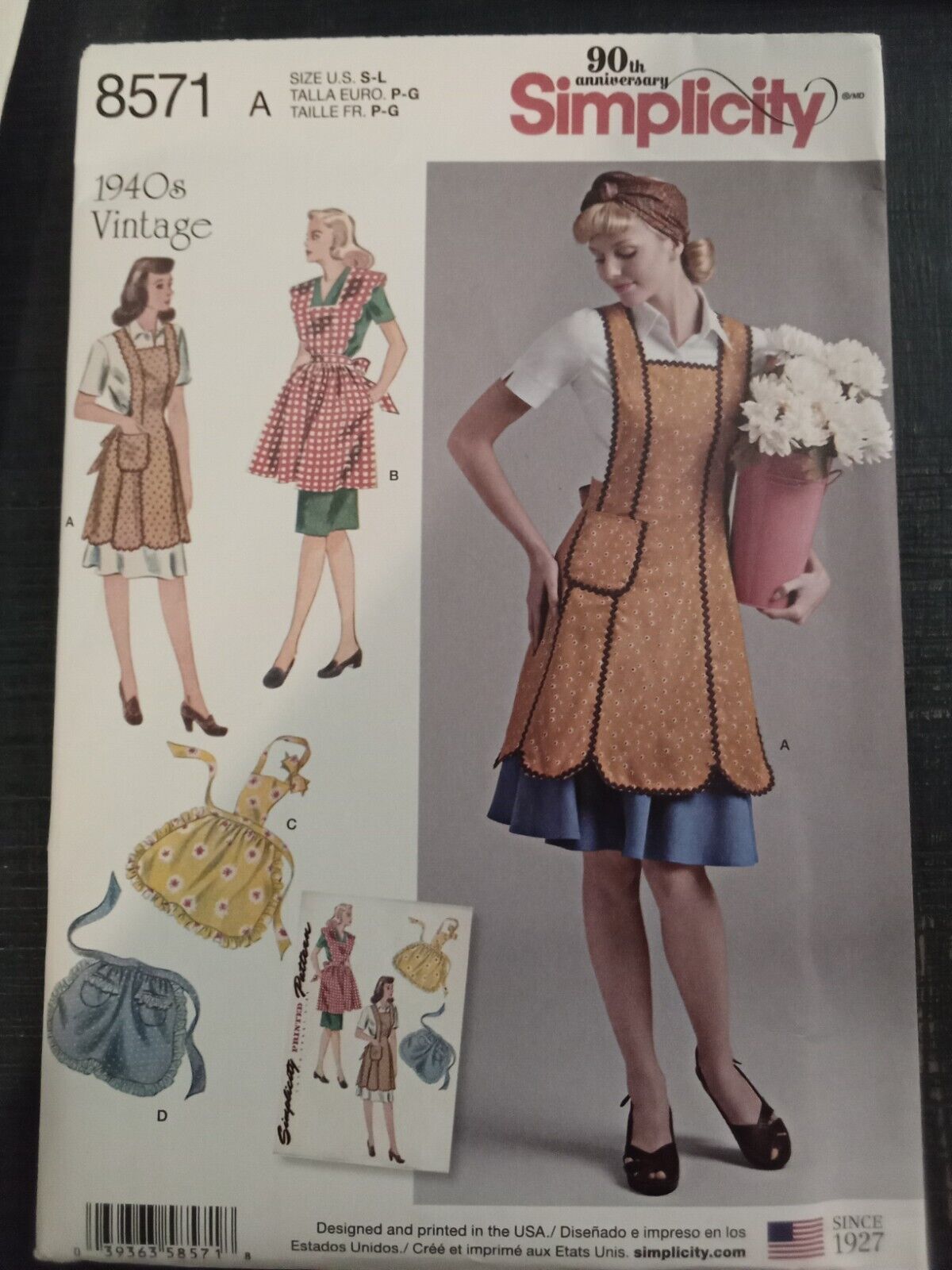 Simplicity 1940s Vintage Aprons Sewing Pattern #8571 sz S-L