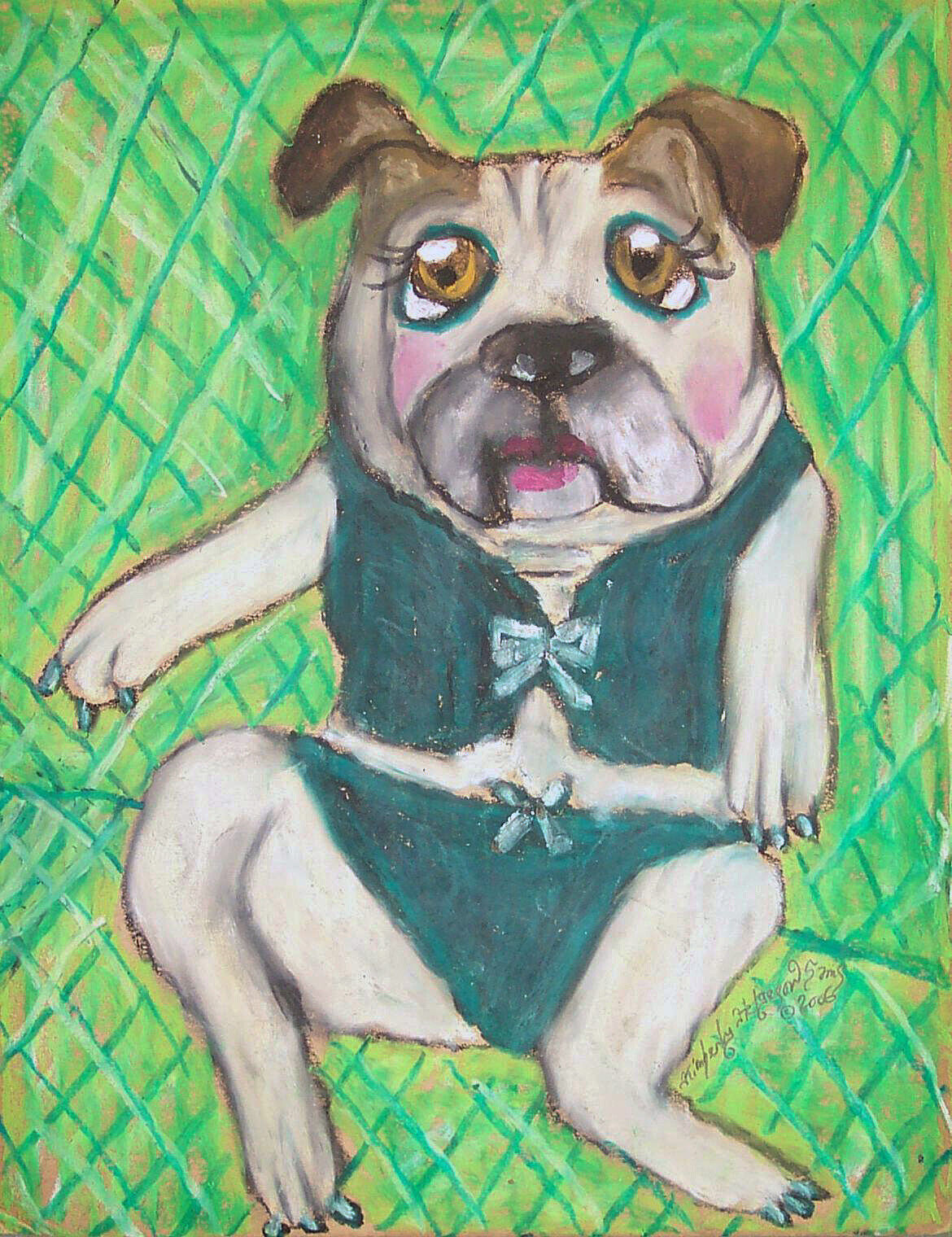 Bulldog collectible Victorias Secret Model ACEO PRINT Art Card 2.5X3.5 by KSams