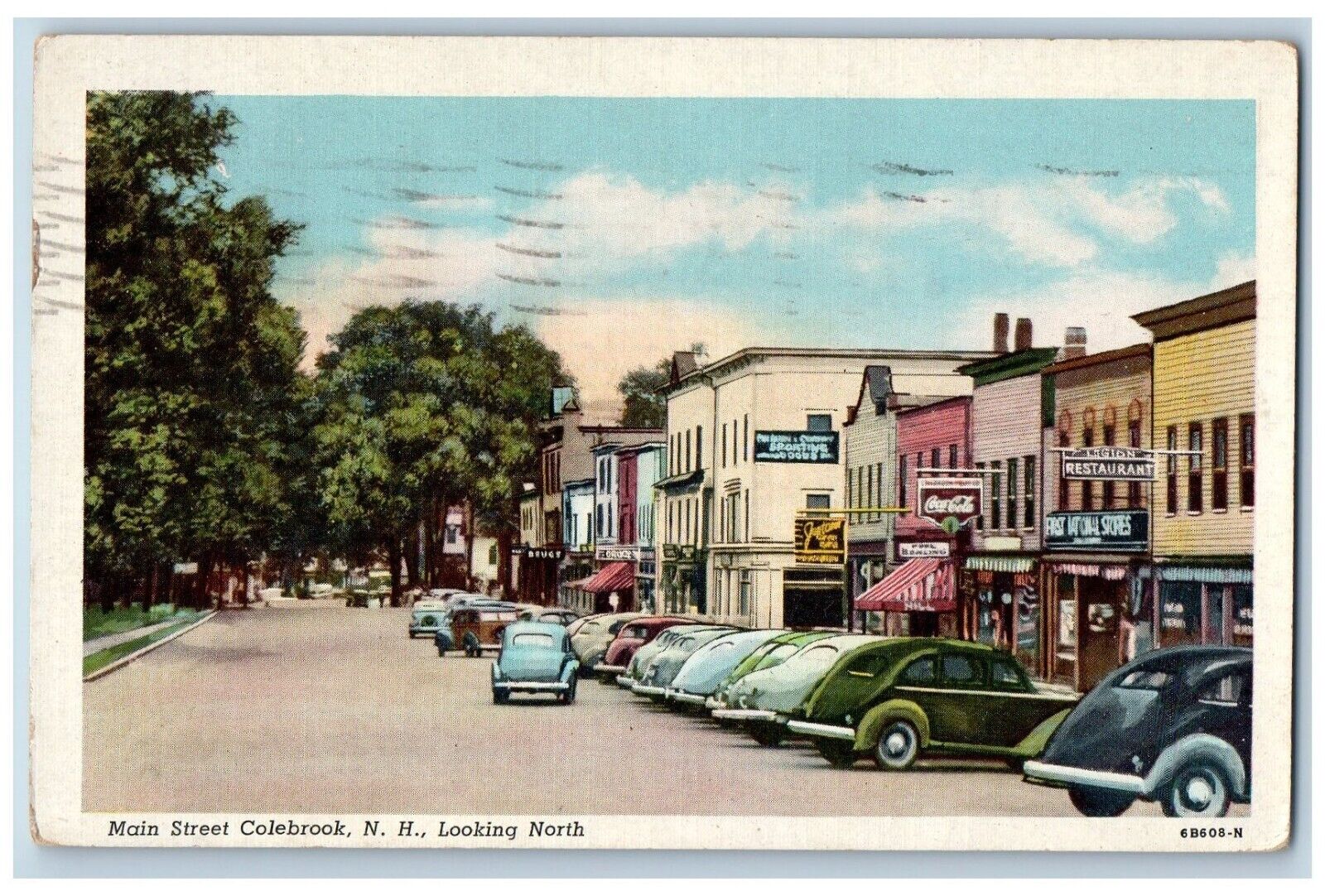Colebrook New Hampshire Postcard Main Street Looking North 1950 Vintage Antique