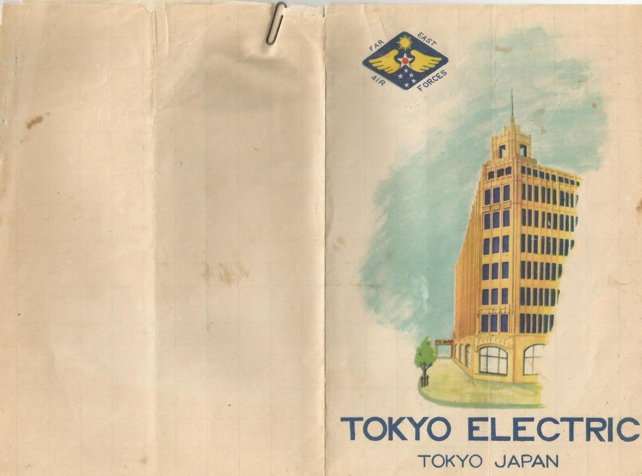 Original 1951 TOKYO ELECTRIC Menu Far East Air Forces Tokyo Japan