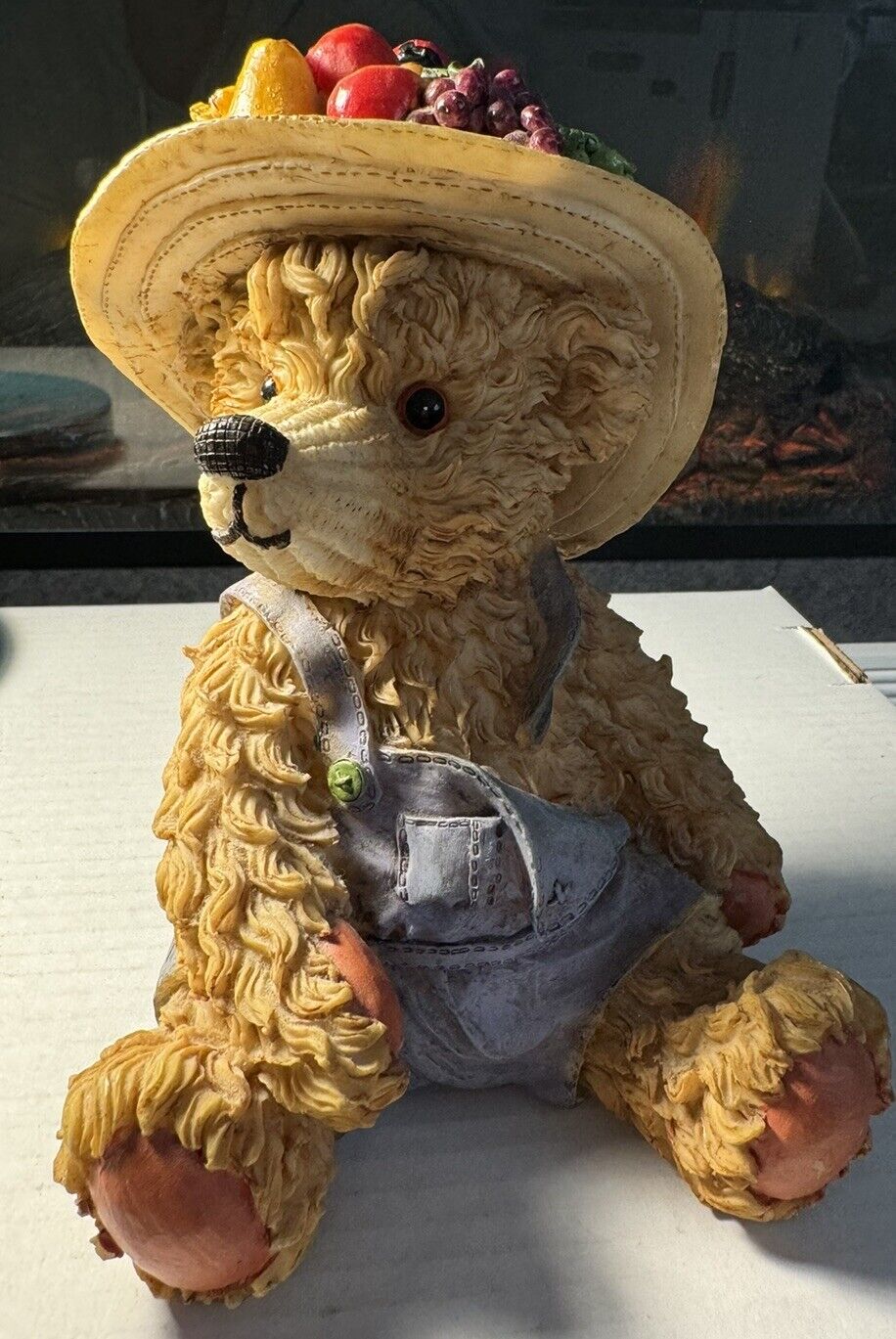 Hand Painted Poly Resin Bear with Hat Figurine 7 Inches