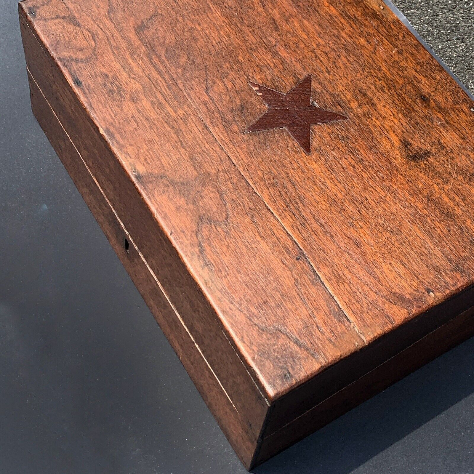 Writing Box Antique Wood Lap Desk with Inlay Star 14x10x5 inches