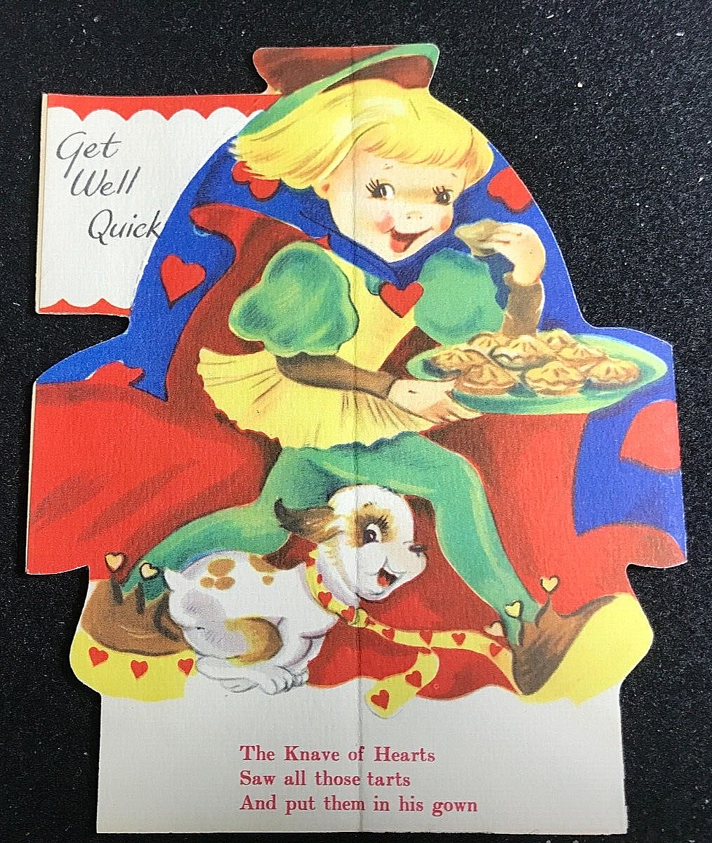 (C97) Vintage Get Well Quick Knave of Hearts  Greeting Card - 40\'s/50\'s -unused