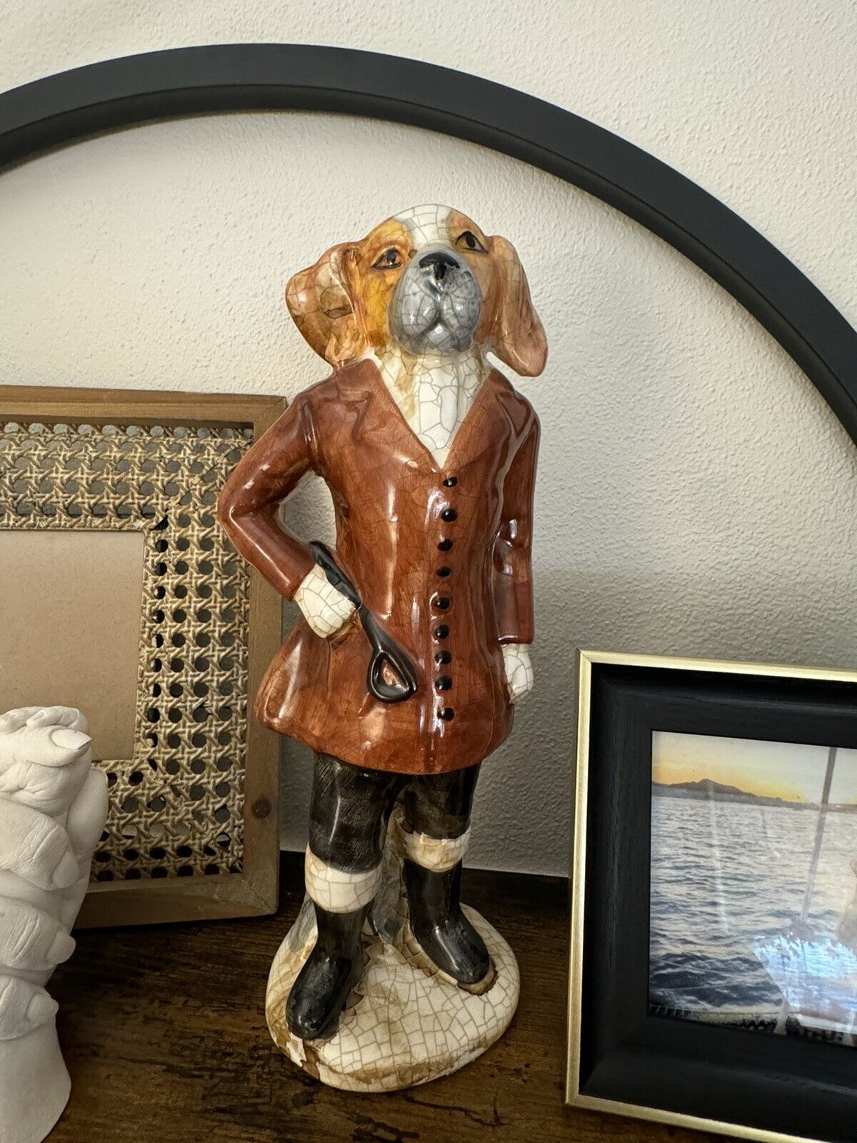 Rare Vintage English Staffordshire Style Handpainted Hunting Dog Statue 12”