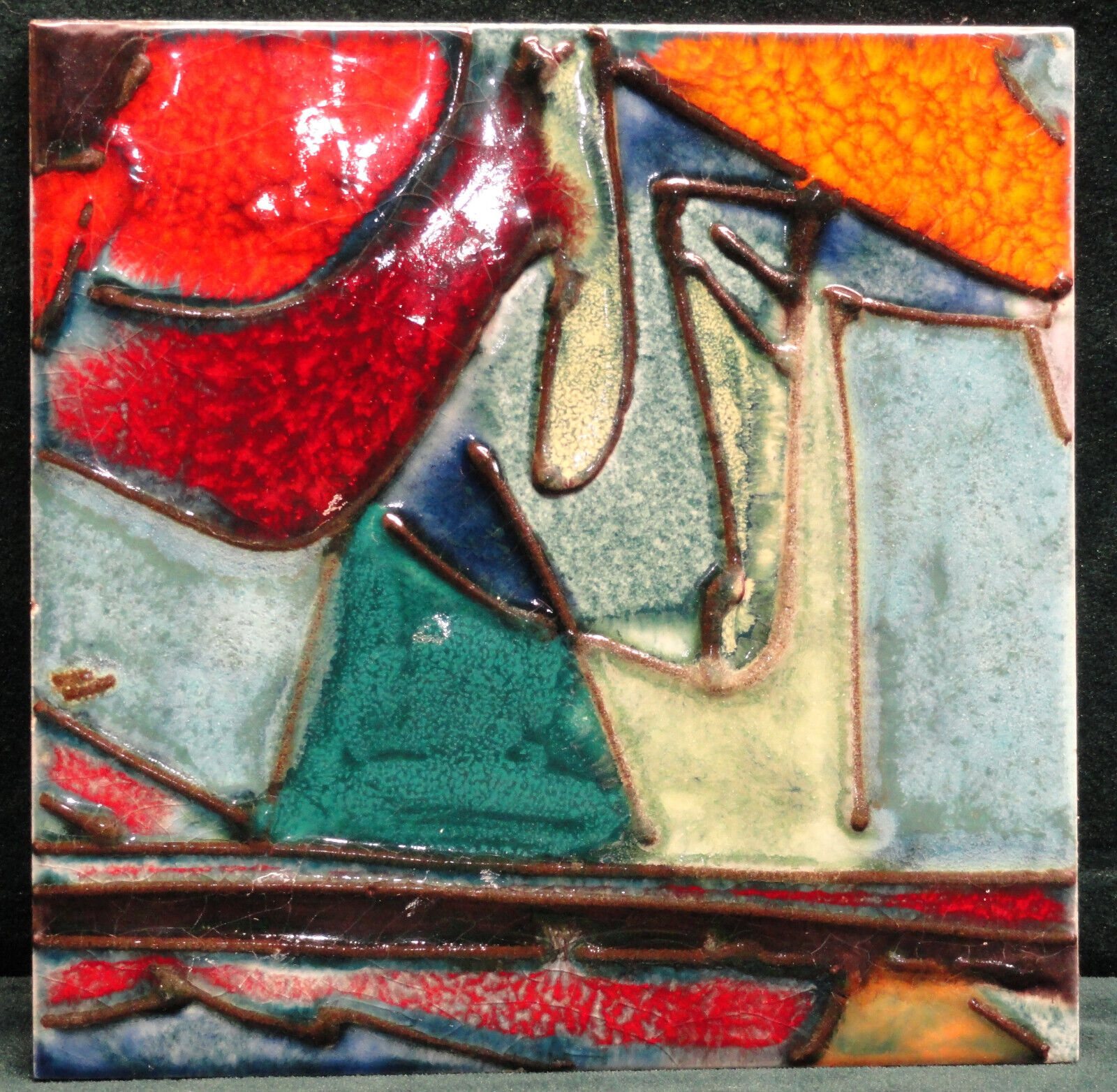 VTG Colorful High-Relief Abstract Ceramic Art Tile 6\