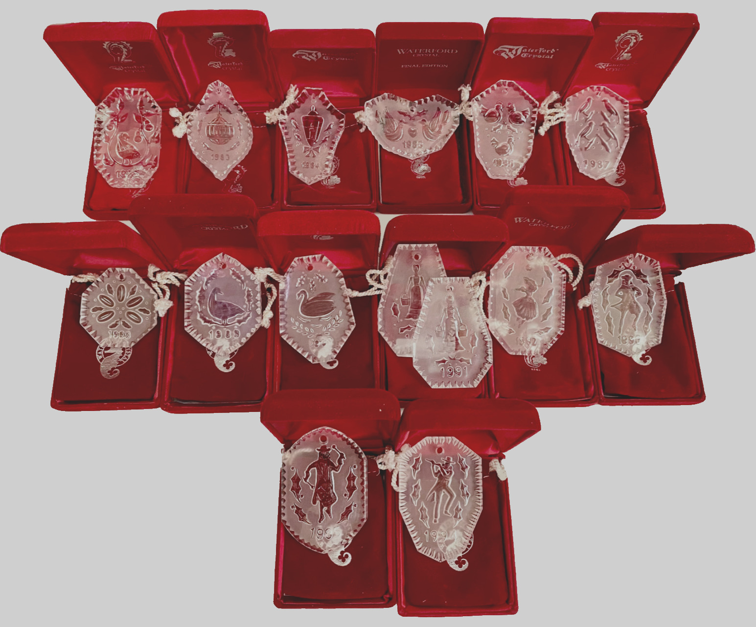 Waterford Crystal Complete Set 12 Day of Christmas 1982-1995 (14) Ornaments