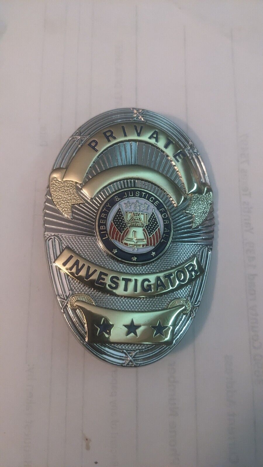  Private investigator badge oval two tone 
