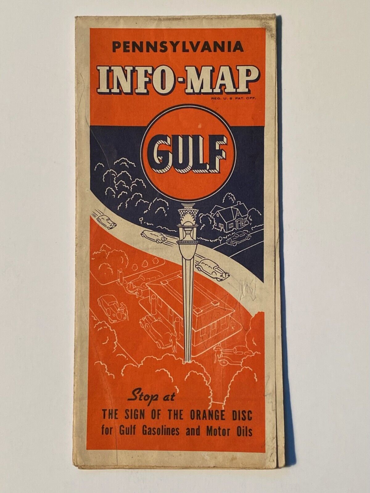 Gulf Pennsylvania Map c. 1930\'s/40\'s Oil Gas Travel