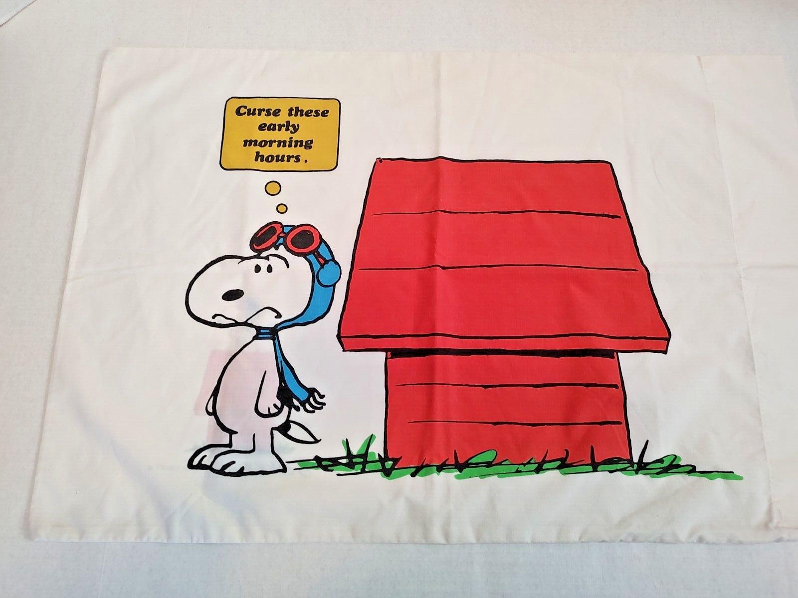 Vintage Snoopy Red Baron Pillow Case Curse These Early Morning Hours Utica