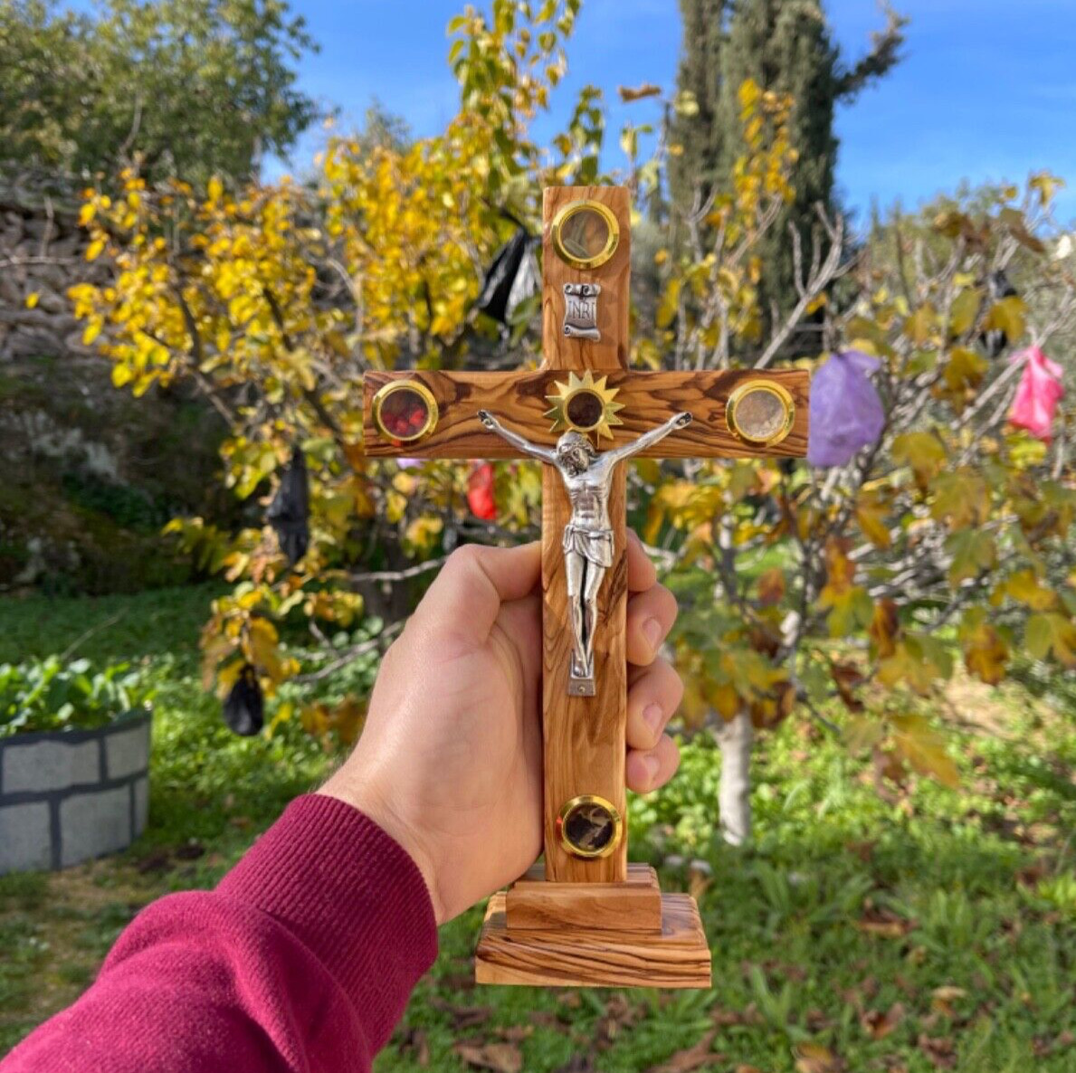 Olive Wood Big Crucifix Cross With Holy Land Holy Elements Bethlehem Craft Gifts