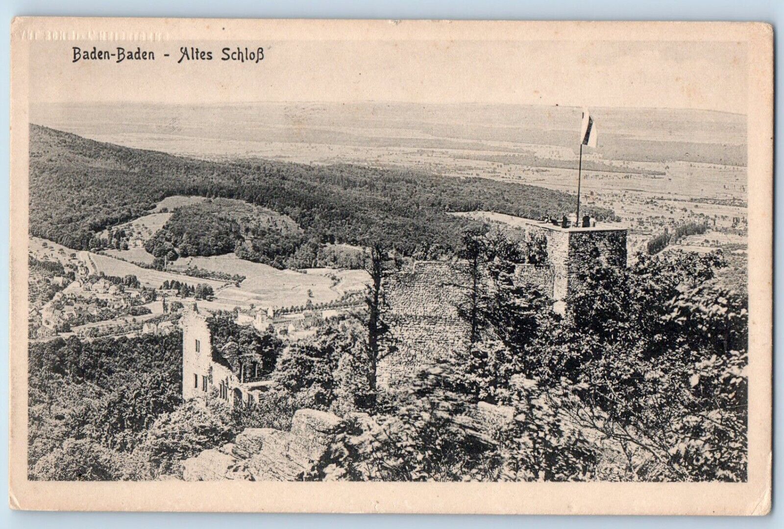 Baden Baden Germany Postcard Old Castle Aerial View 1918 Posted Antique