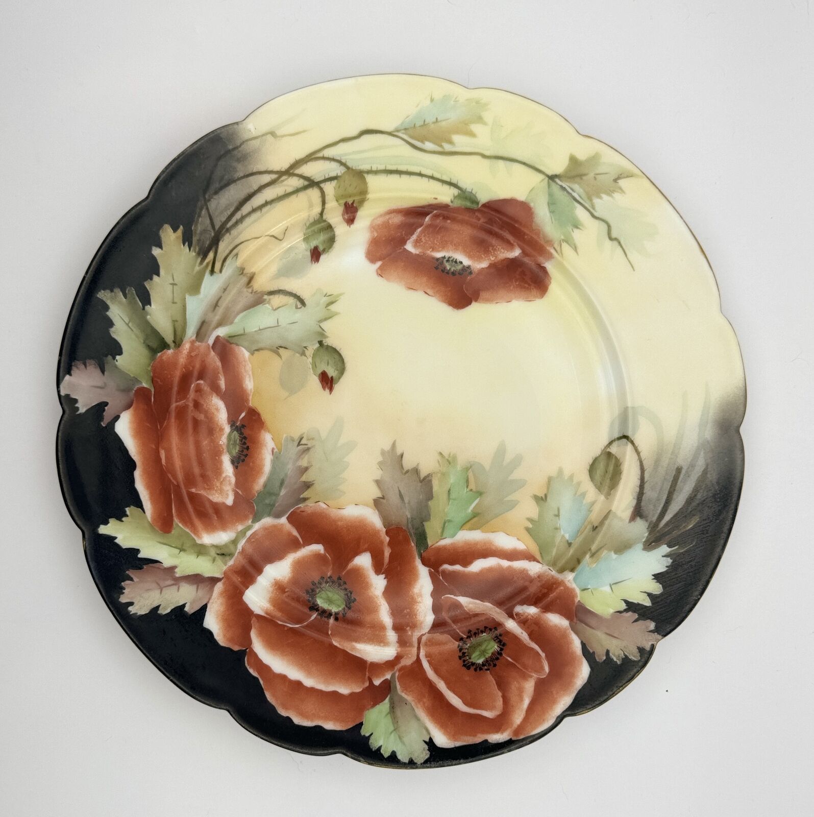 Limoges France Plate with Red Poppy Floral Design