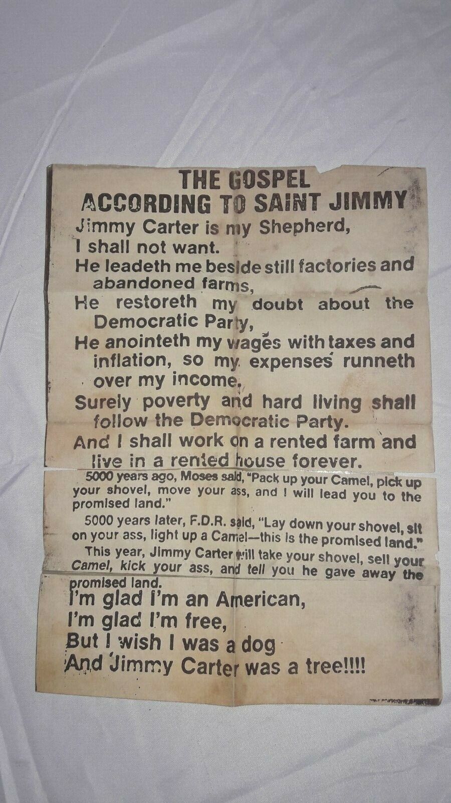1970s Jimmy Carter Flyer, Humor, Mockery of President Carter 