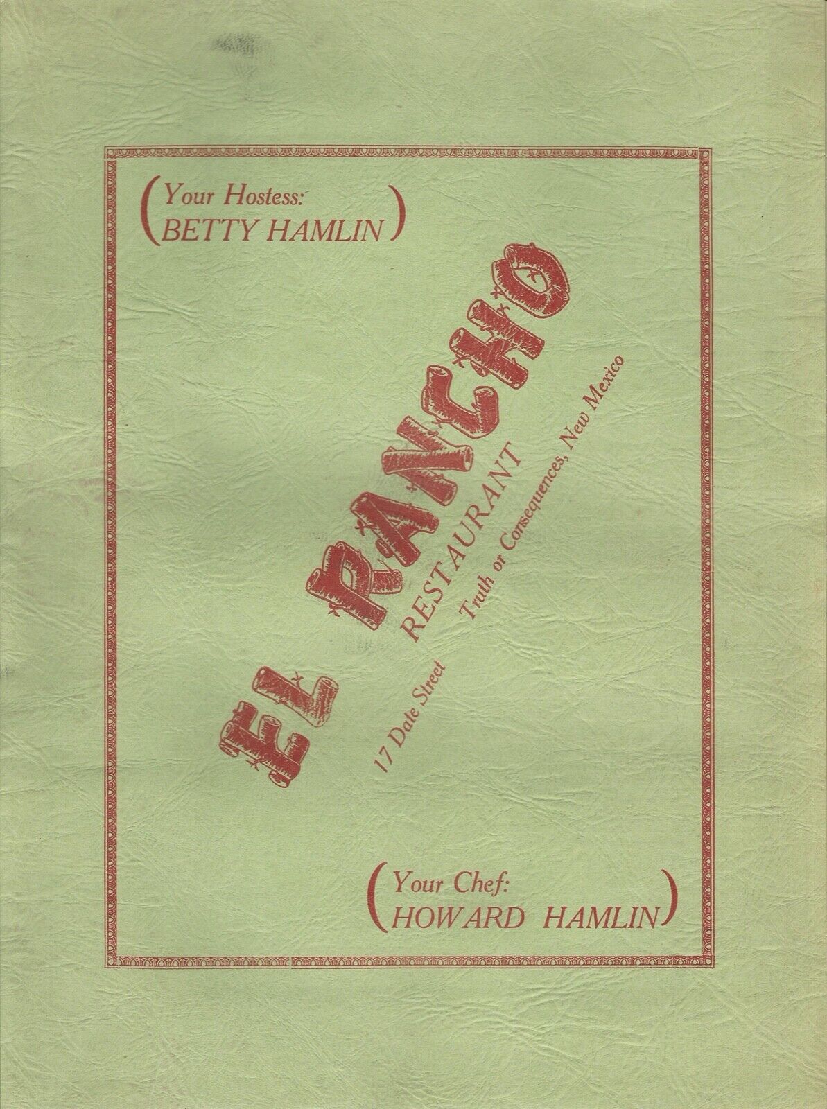 Vintage 1940s-1950s EL RANCHO RESTAURANT Menu, Truth or Consequences, New Mexico