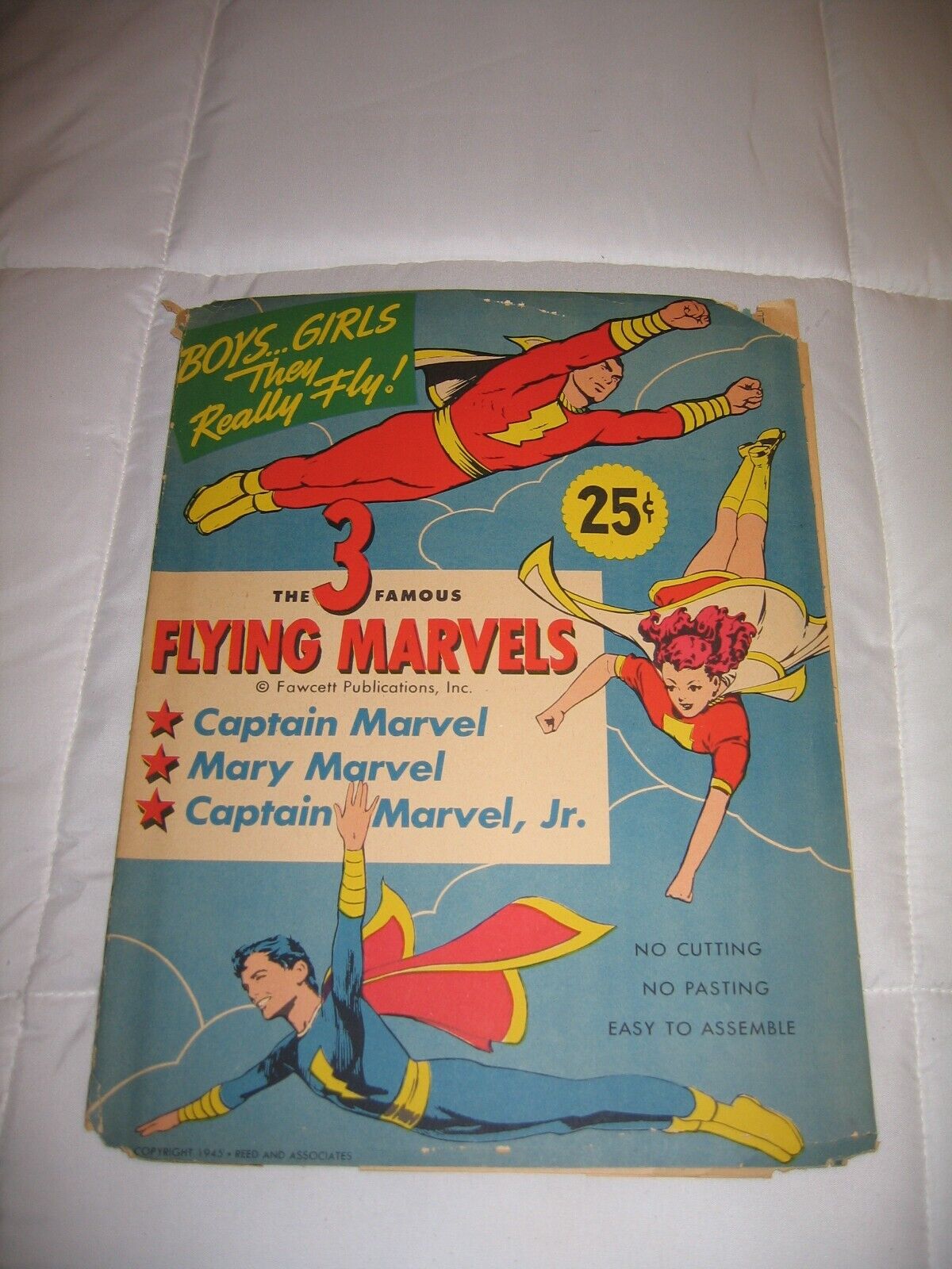 Vintage 1945 The 3 Famous Flying Marvels Captain Marvel Comic Book Craft