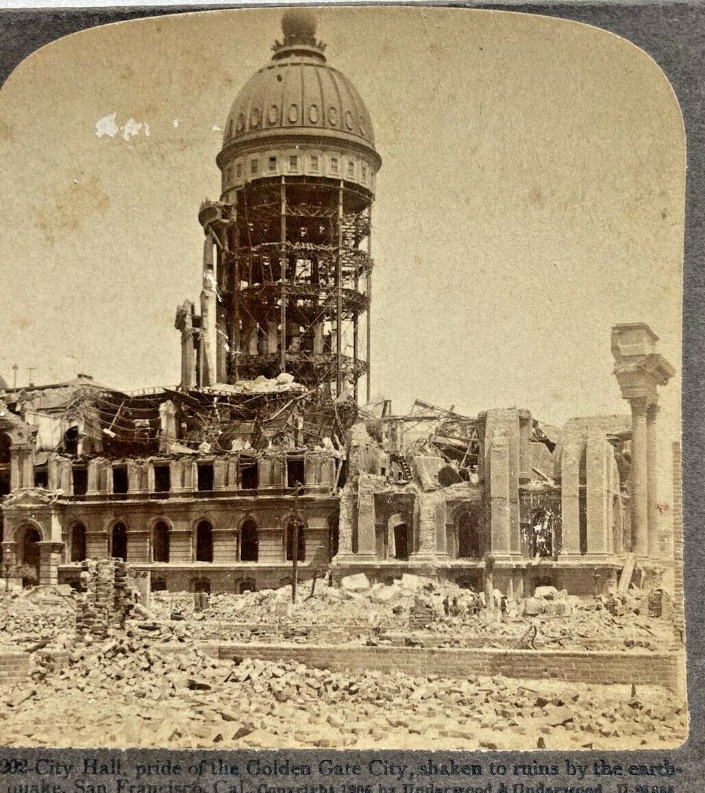 Antique Stereoview Card City Hall San Francisco Earthquake Destruction 1906