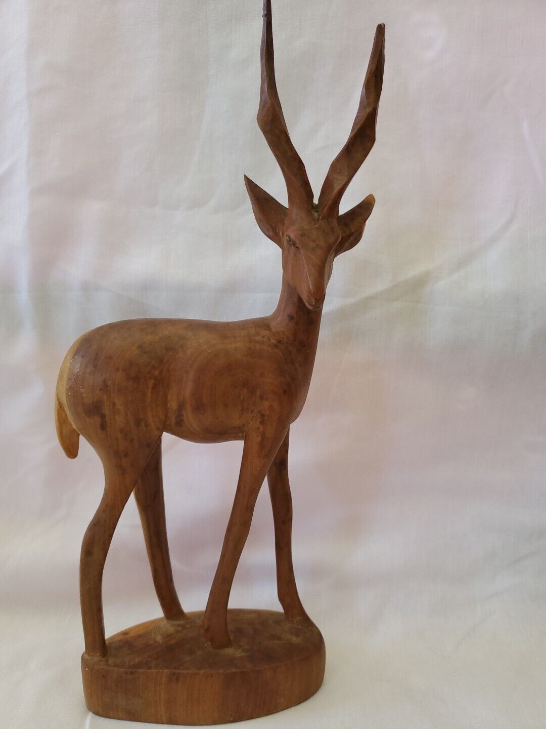 Hand Carved Wood African Antelope Gazelle Wood Base Vintage