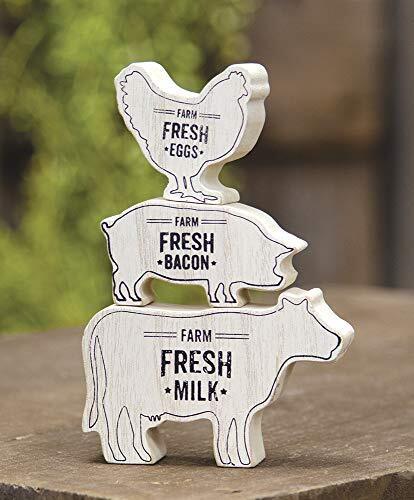 Oskal Farmhouse Animal Wood Shelf Sitter Stack - Set of 3 - Cow Pig Chicken - 