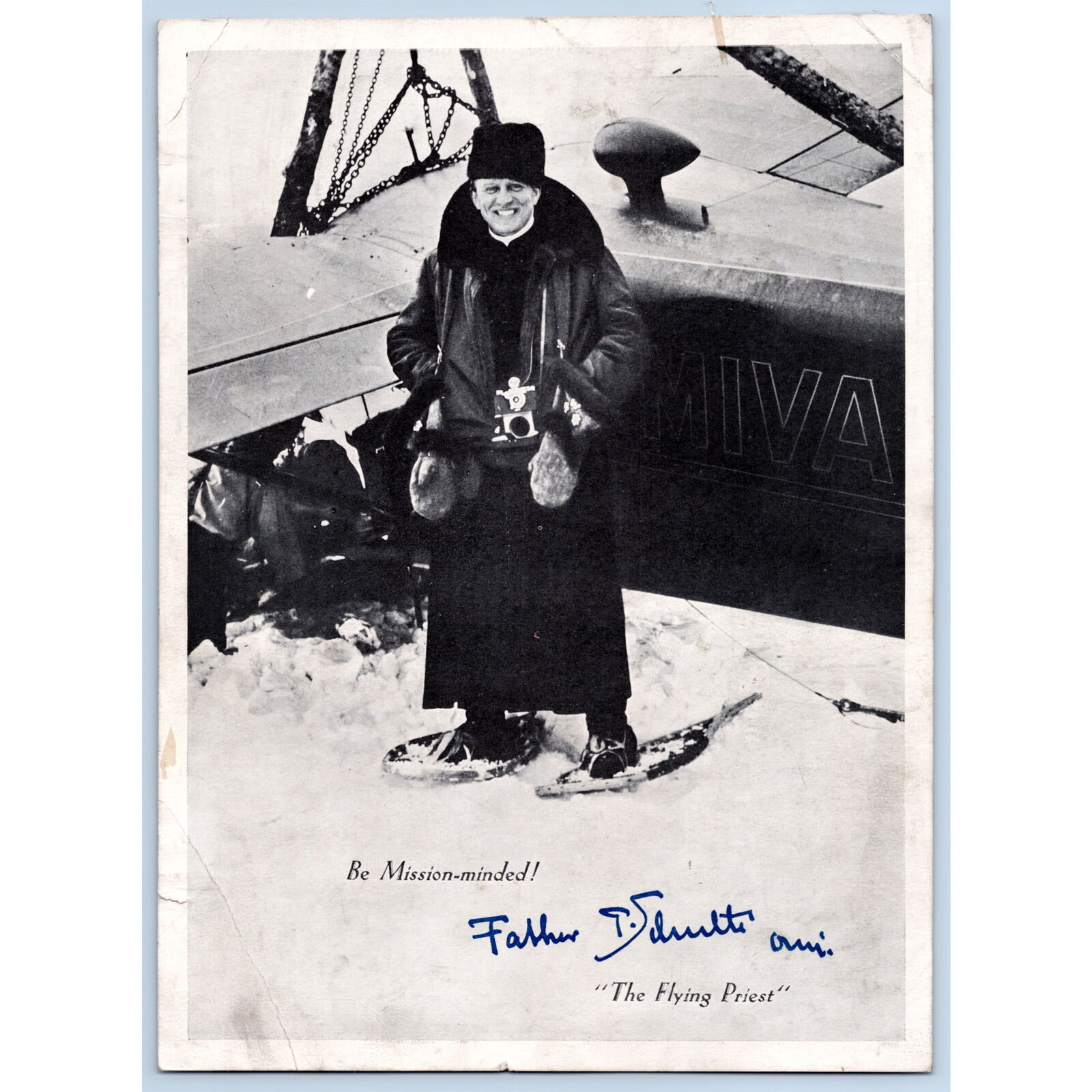 c.1935 Father Paul Shulte Flying Priest Autographed Signed Photo Catholic MIVA