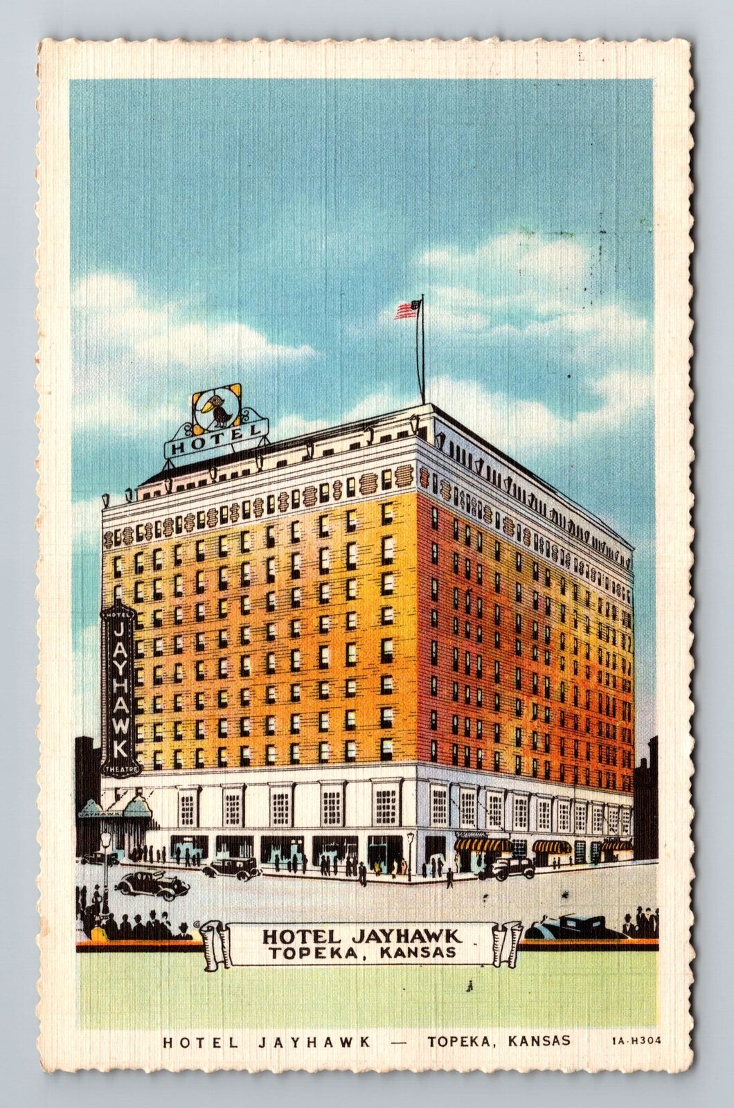 Topeka KS-Kansas, Hotel Jayhawk, Advertisement, Antique Vintage c1935 Postcard