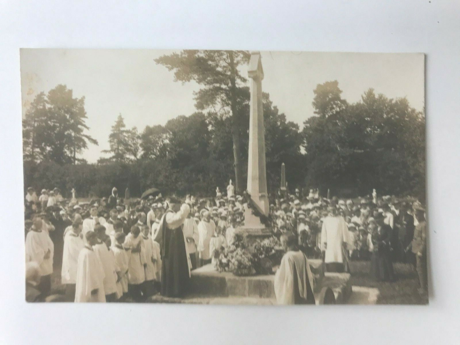 Postcard RPPC Catholic Religious Memorial Service Large Crowd Gravesite c1930\'s