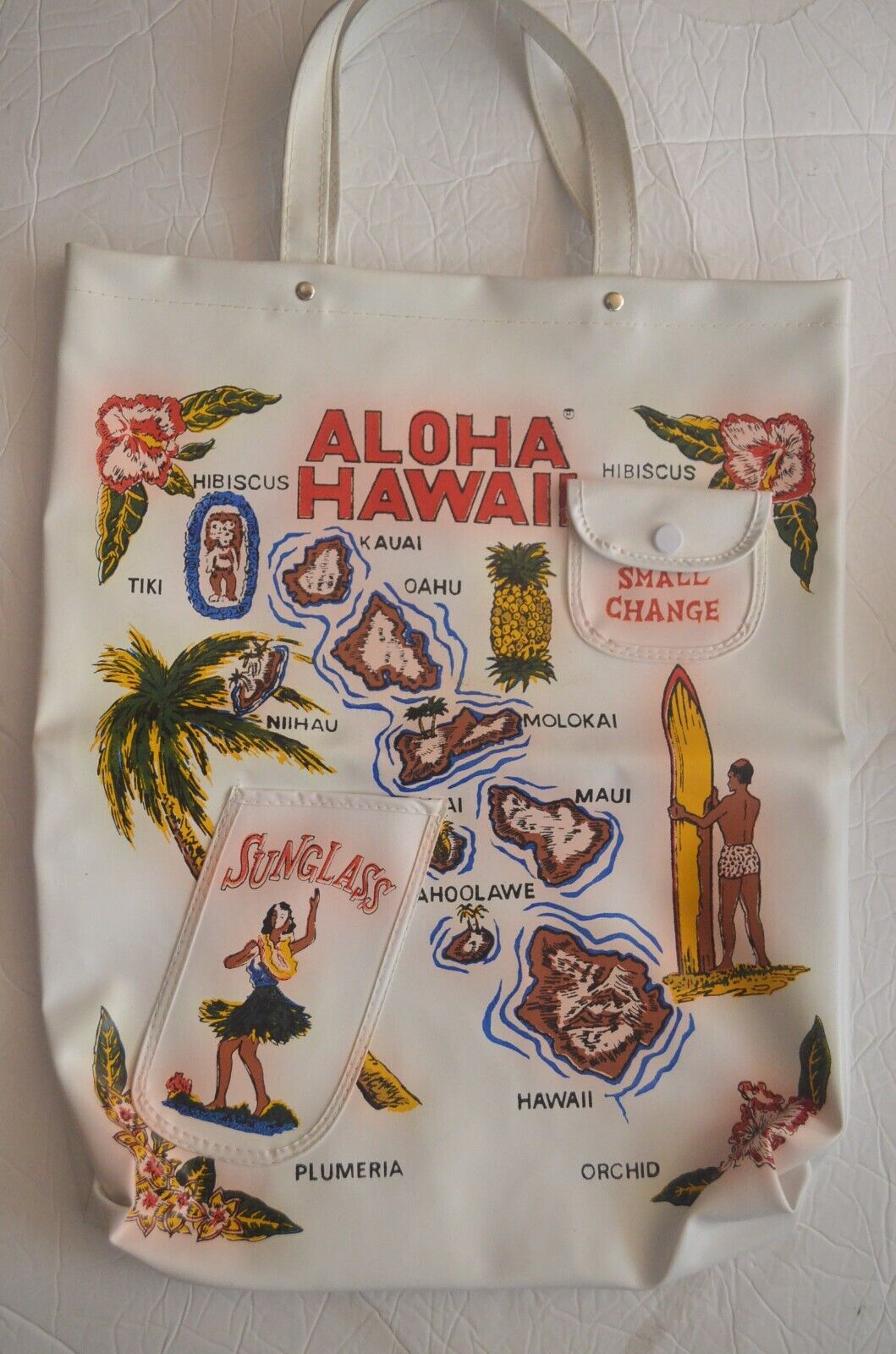 Vintage Aloha Hawaii Souvenir Travel Tote Bag Sunglass & Small Change Pockets