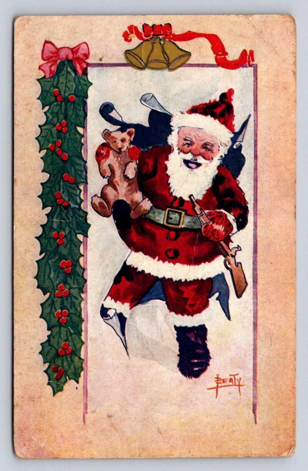 c1910 Santa Claus Signed Beaty Toy Bear Christmas P243A