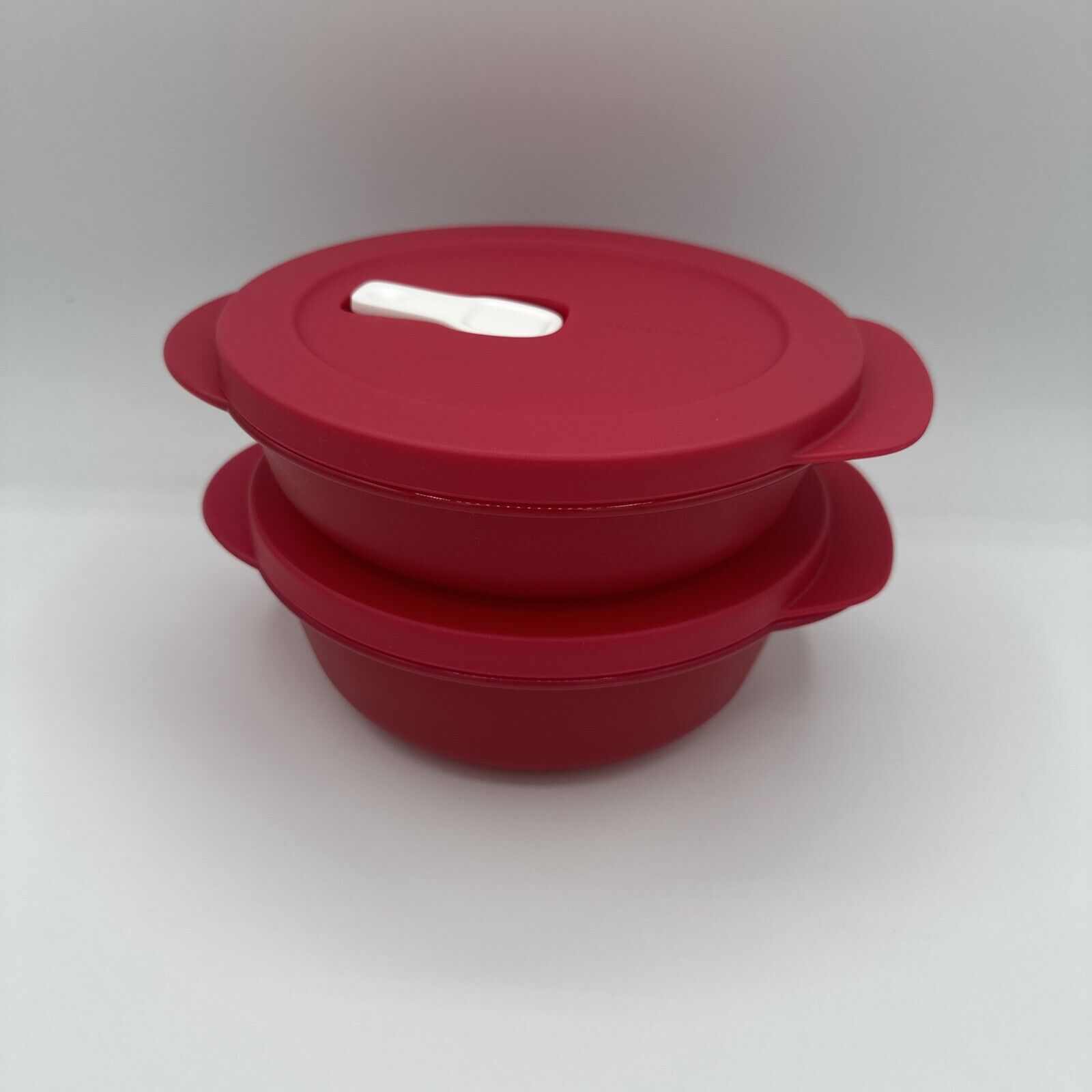 2 Tupperware CrystalWave Duo Round Bowl  Microwave 1.5c, 2.25cup-  Set new