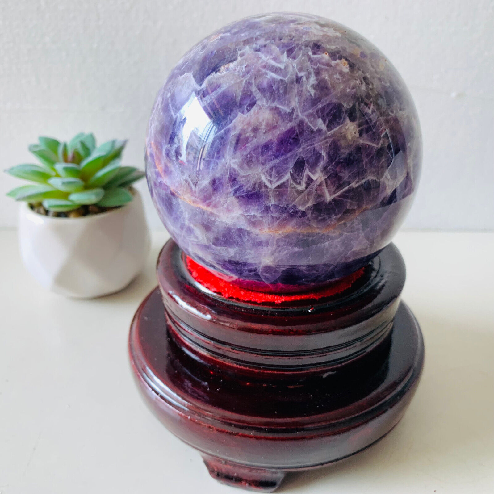 A+ 2.64LB Natural Dreamy Amethyst Sphere Quartz Crystal Ball Healing+stand CA104