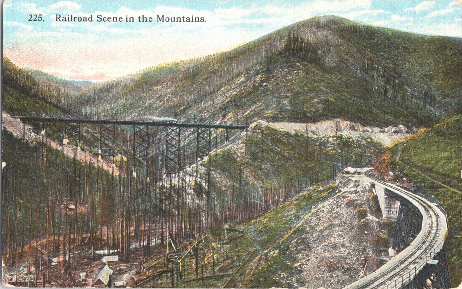 Postcard Railroad Trestle Train Tracks Mountains Logging WA 1910
