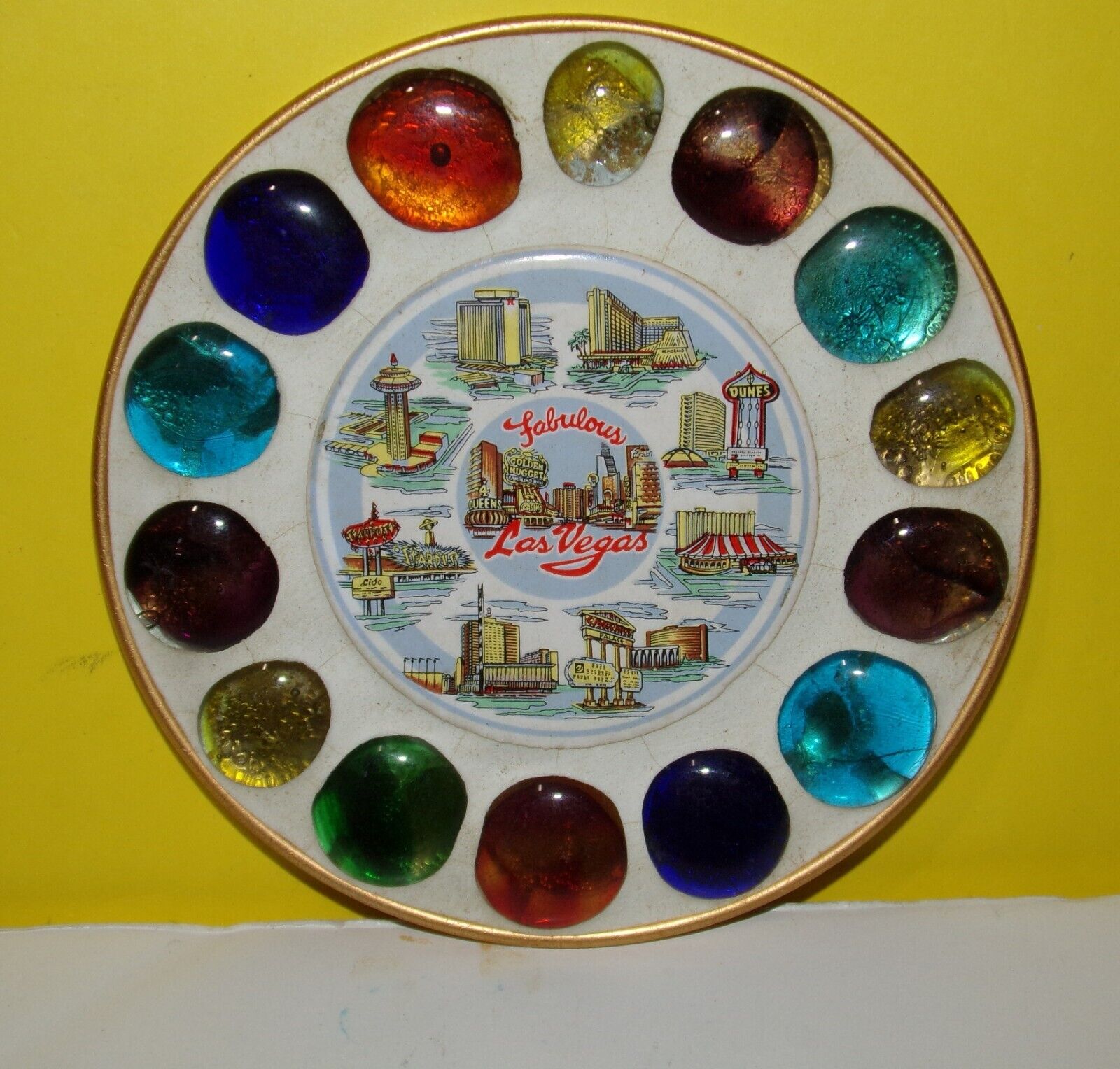Vintage 1960\'s Fabulous Las Vegas Old Hotels Gems Glass Pebbles Travel Souvenir