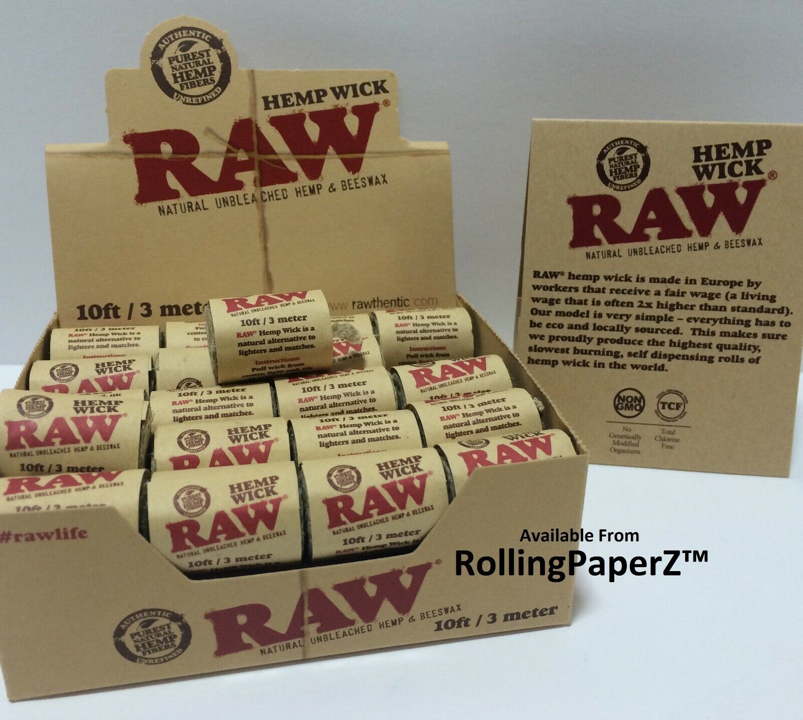 ONE ROLL 10 FEET/ 3 METER of RAW Rolling Papers HEMP WICK Natural Hemp & Beeswax