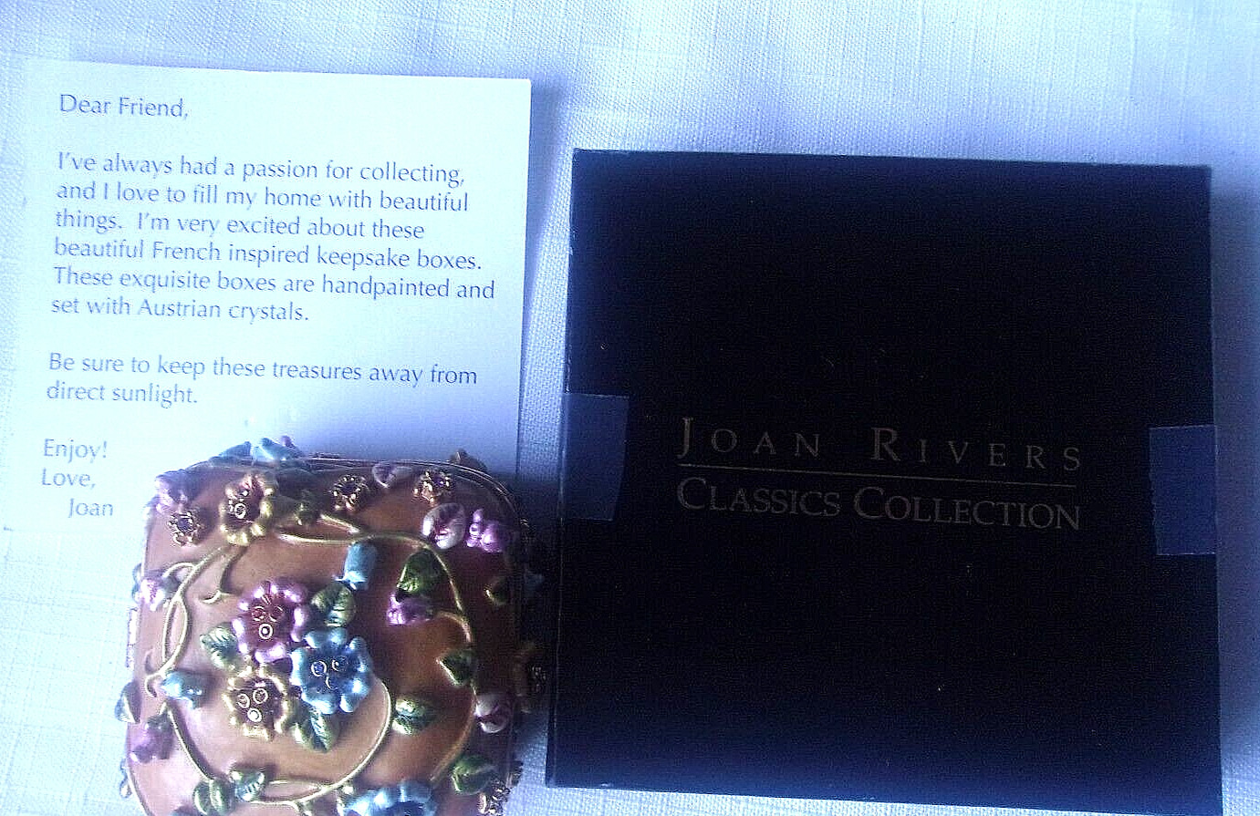 Joan Rivers Enchanted Garden Trinket Box Multi-Colored Flowers & Crystals IOB