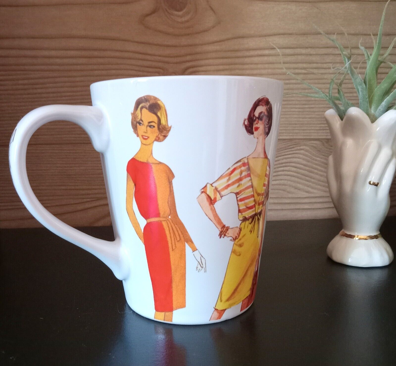 Vtg Retro Fashion Coffee Mug Simplicity 1960s Sew Patterns Mod MCM Mid Century