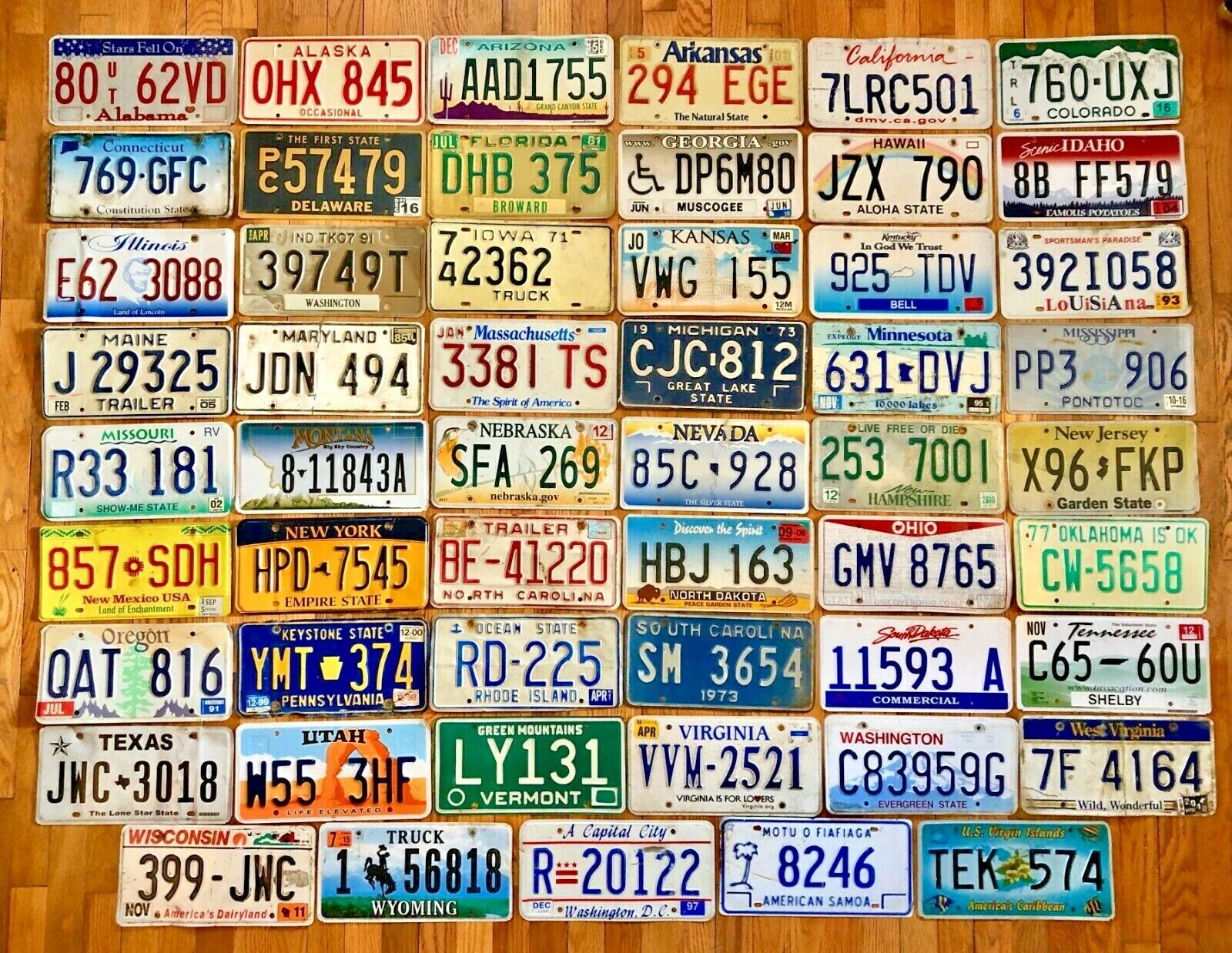 50 State Set of License Plates + USVI, DC, and American Samoa - Craft Condition