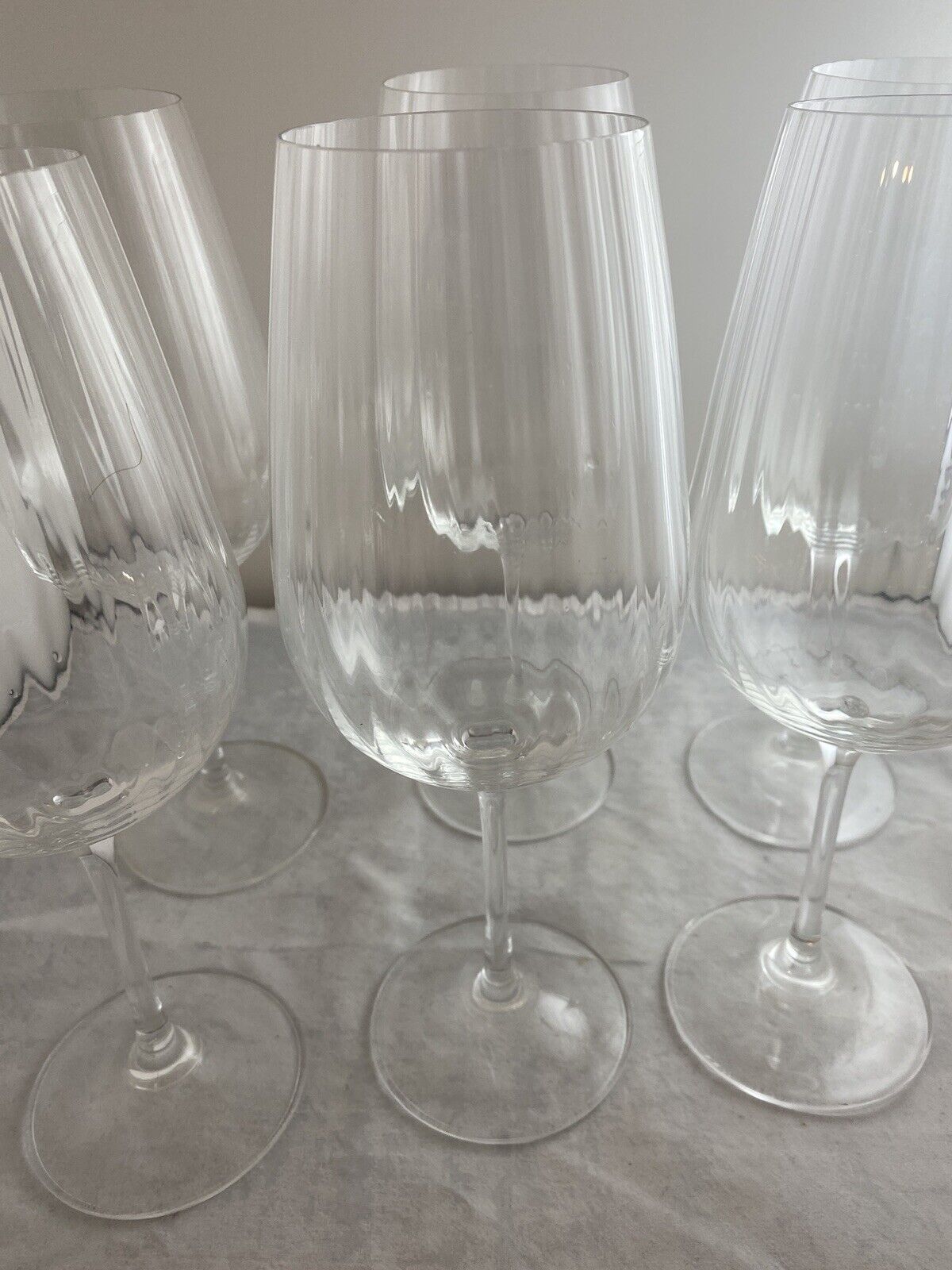 Optic Ribbed Crystal Stemware Wine Glasses Set Of 6. Gorgeous