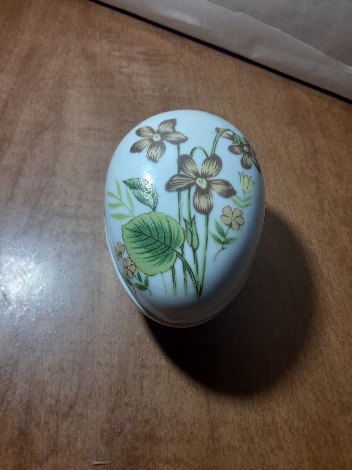 Small Porcelain Egg-Shaped Floral Trinket Box 