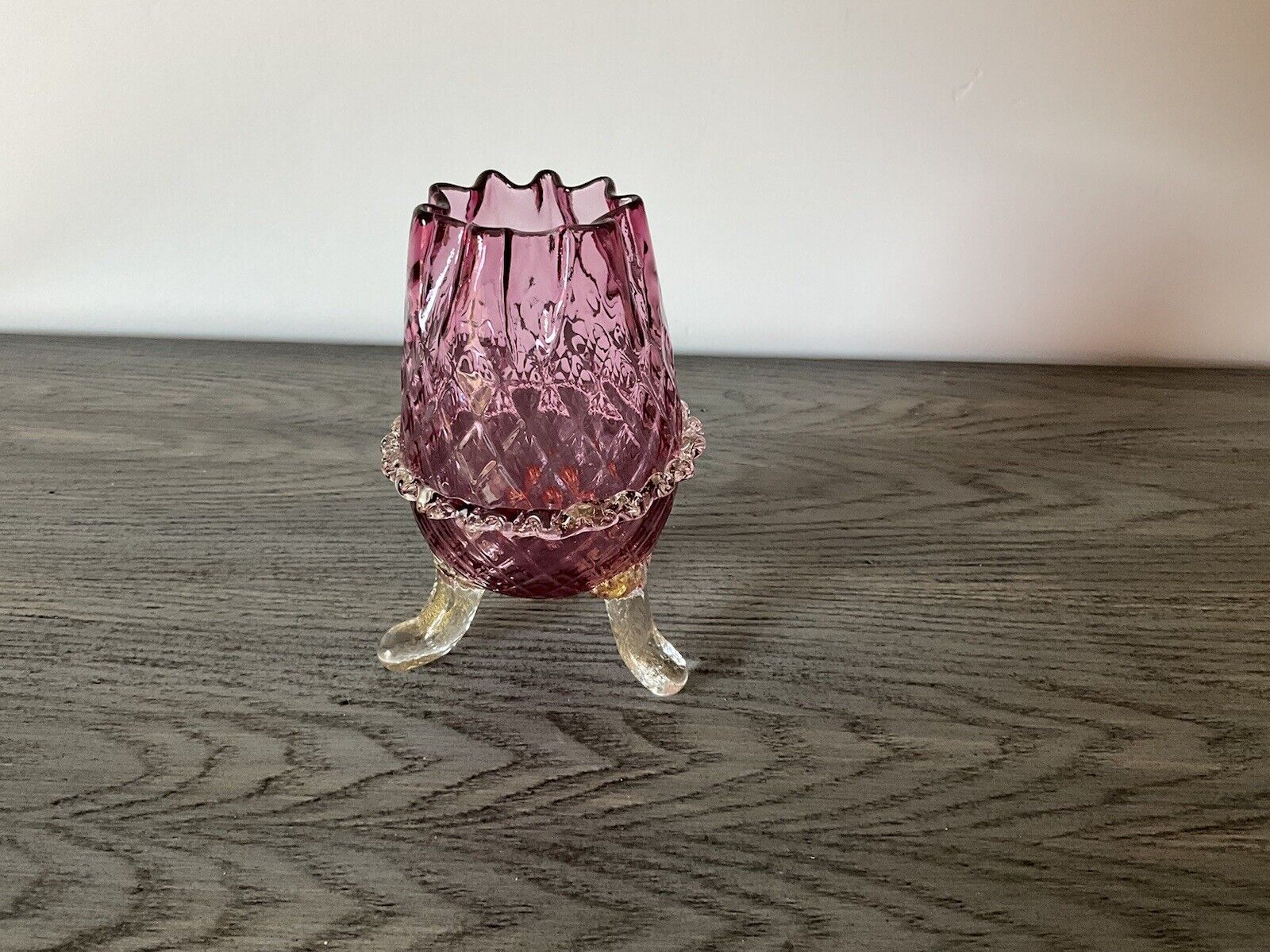 Antique Vase Dark Pink Venetian From 1900-1920 Diamond Quilted Cranberry Vase