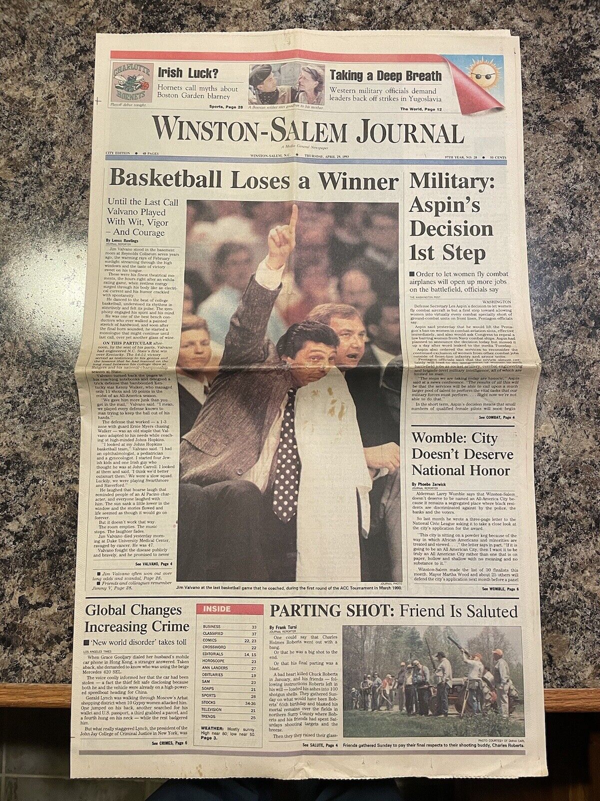 1993 NC State Wolfpack Basketball Newspaper.  Jim Valvano