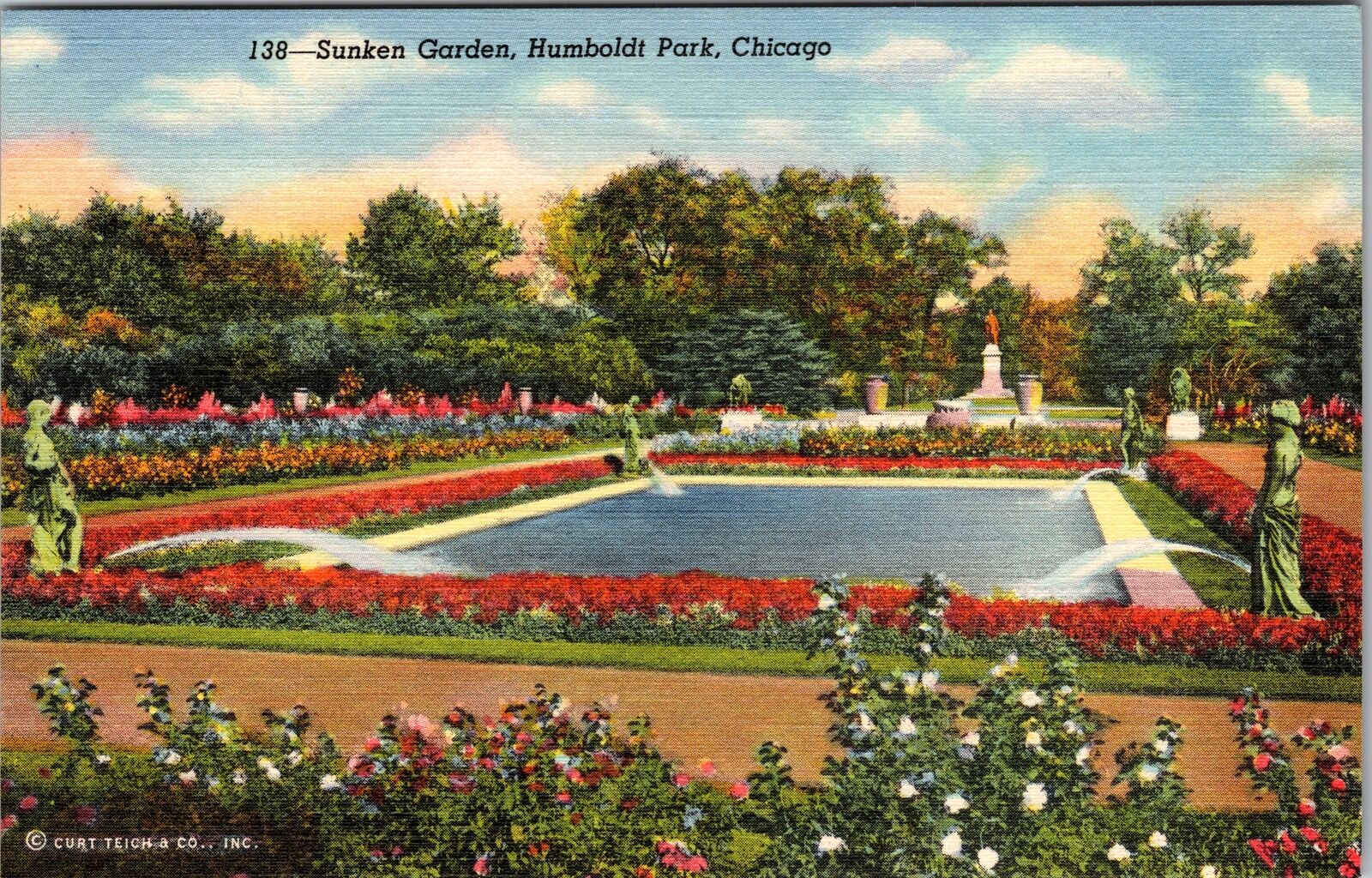 Chicago IL-Illinois, Sunken Garden, Humboldt Park, Vintage Postcard