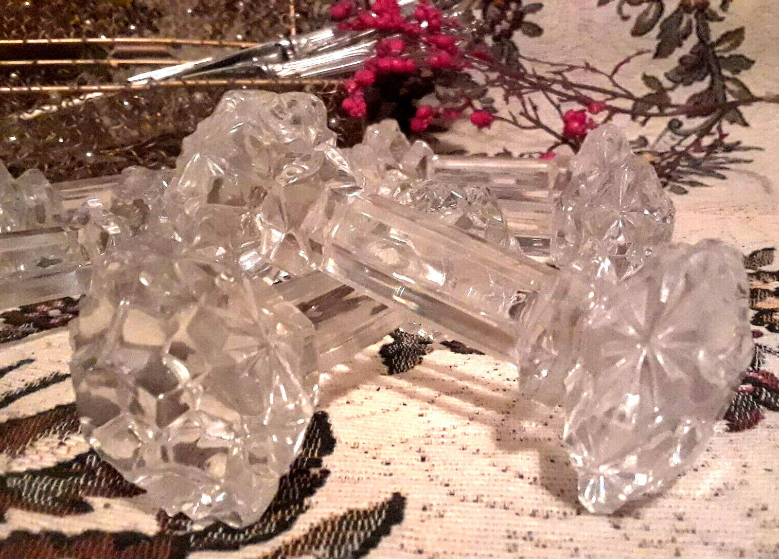 ANTQ Set of 6 Matching Cut Glass Crystal Knife Rests◇Elegant Faceted Brilliance