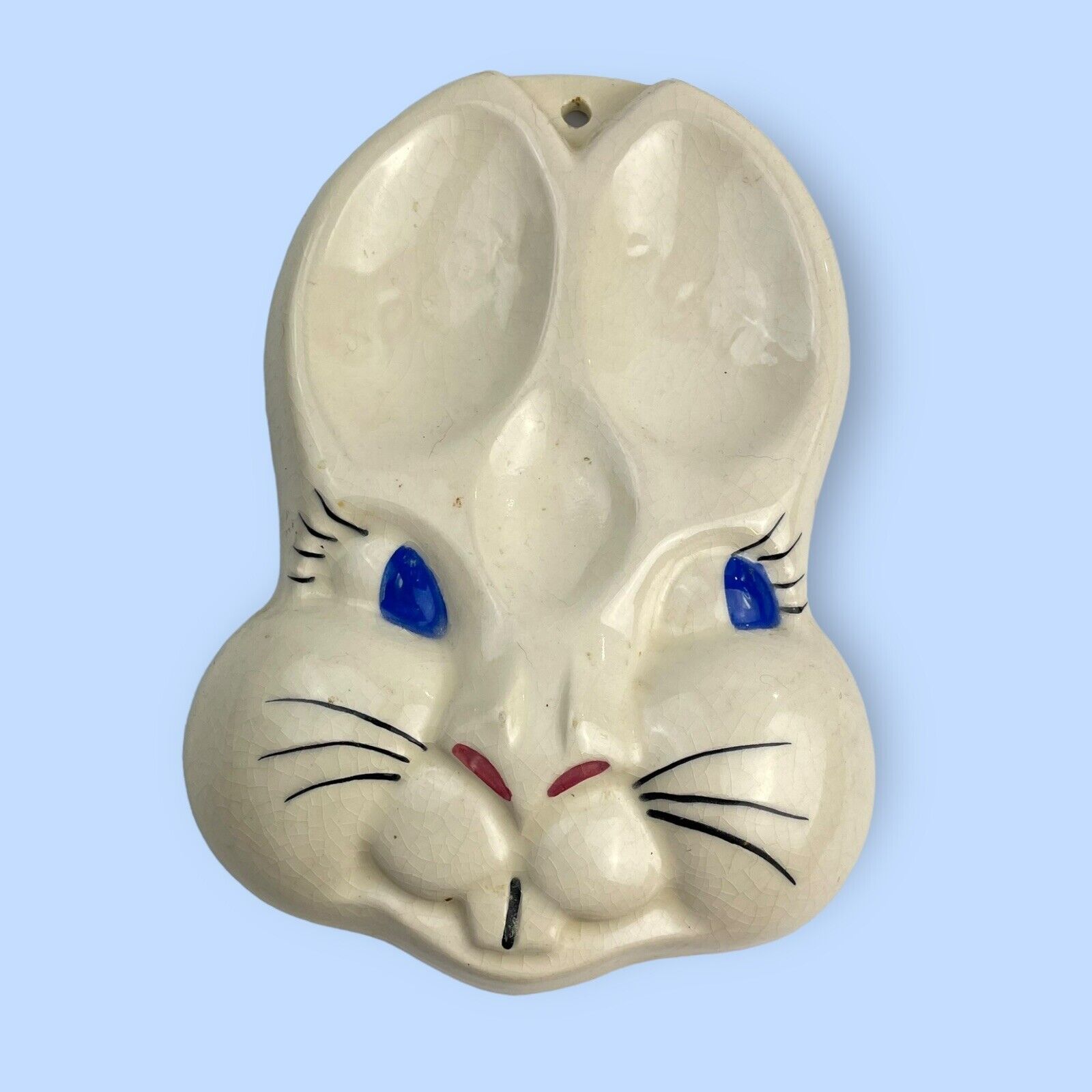 VTG Hand Painted Anthropomorphic Bunny Rabbit Spoon Rest Ceramic Creepy Decor