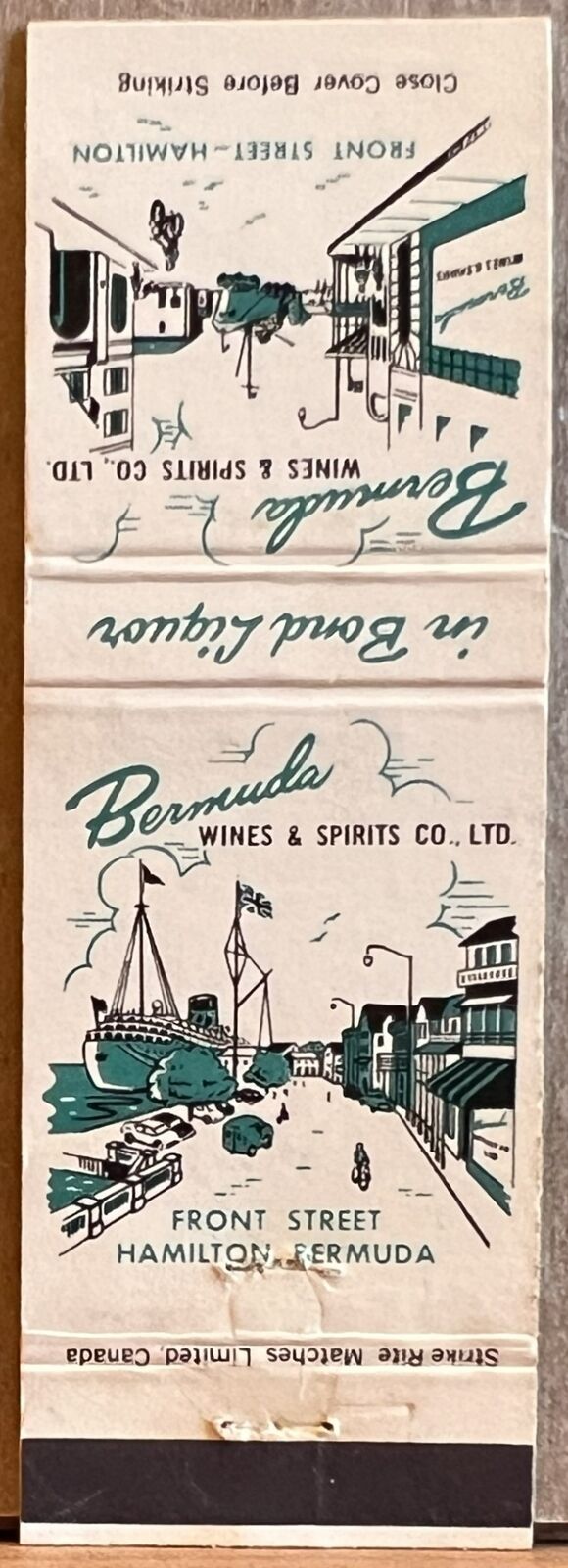 Bermuda Wines & Spirits Co LTD Hamilton Bermuda Vintage Matchbook Cover