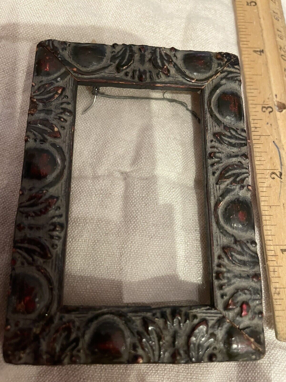 Mini 2.5”x3.5” Dark Wood Relief Frame  Carved  1900s Vintage Antique Small
