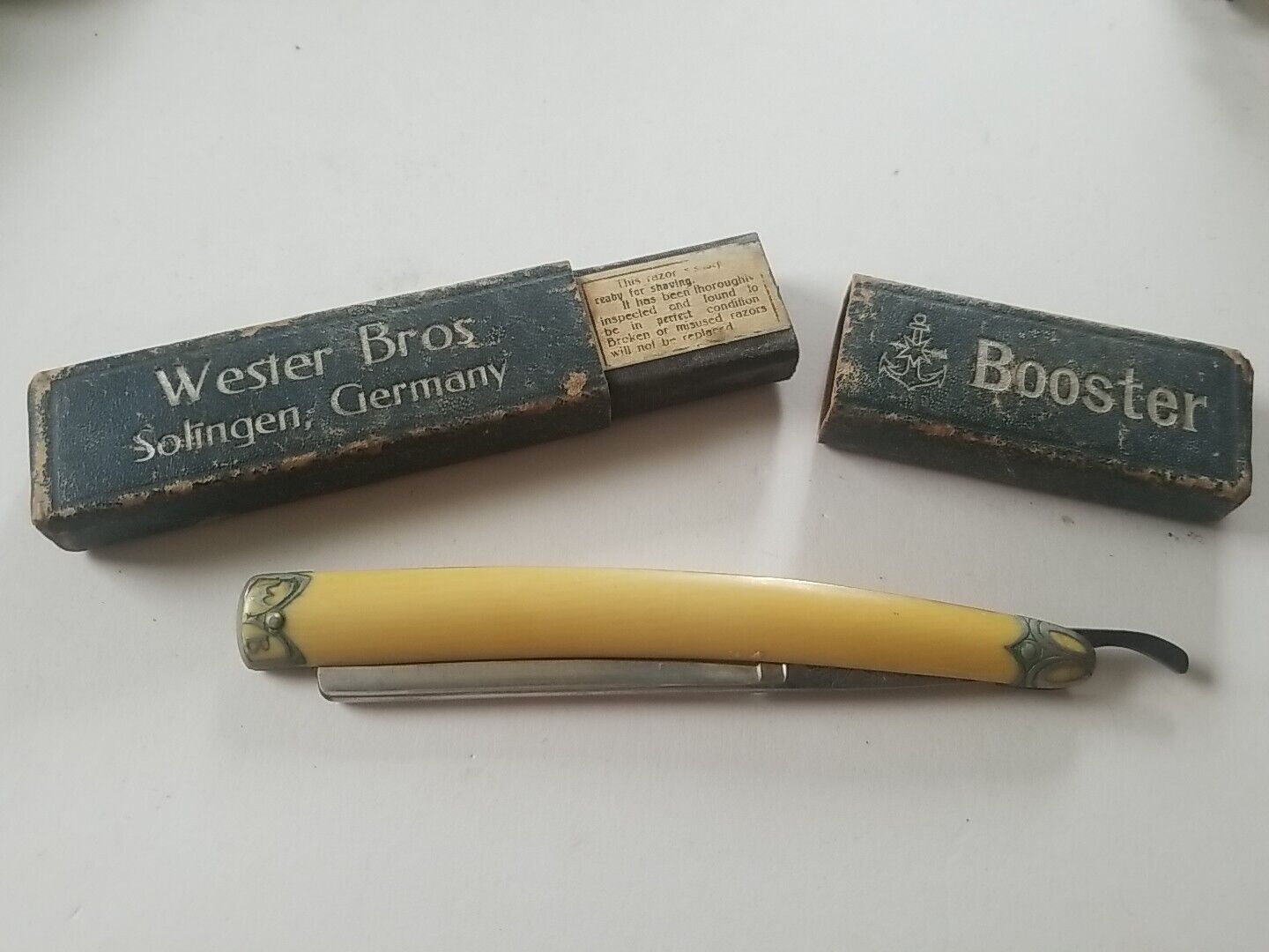 Vintage  Wester Bros Booster Straight Blade Razor Solingen Germany with box