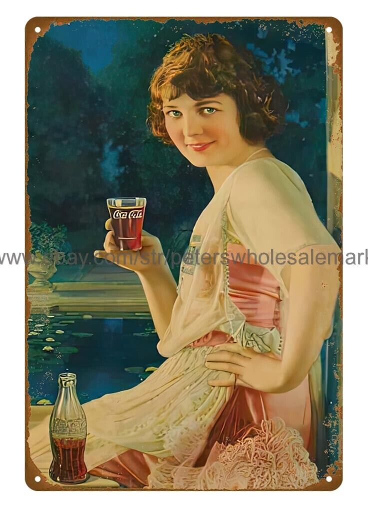 1924 Coca Cola Calendar art Pretty Girl Drinking metal tin sign in home decor