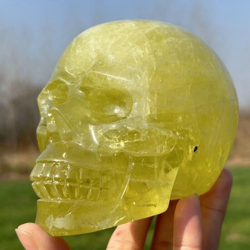 2.64LB Natural Citrine Skull Hand Carved Quartz Crystal Skull Reiki Healing