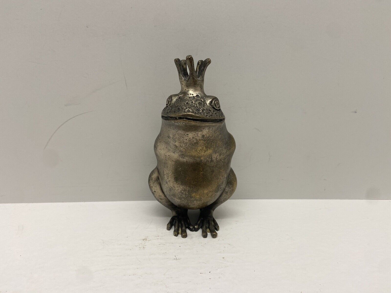 Vintage Brass Frog Prince Figurine 6.5” Tall
