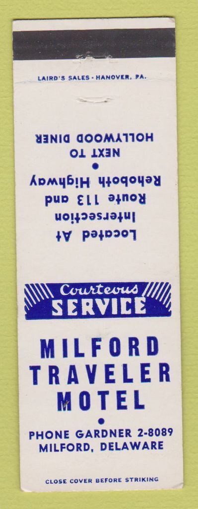 Matchbook Cover - Milford Traveler Motel Milford DE